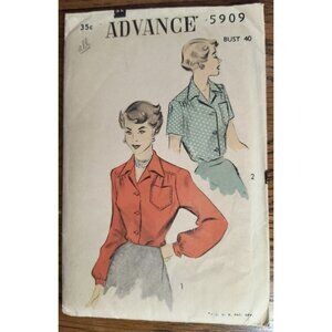 Advance 5909 Size 18+ Vintage Sewing Pattern Womens Long/Short Sleeve Blouse